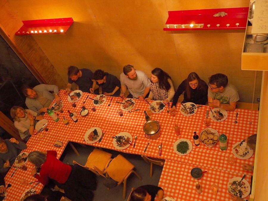 Christmas 2014 party meal, in unit 3, seen from above, different view.