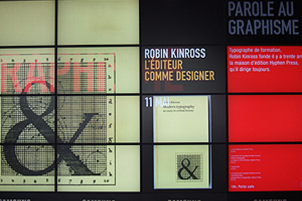 Outside the Beaubourg, Paris: window display promoting Robin's 'Modern typography' event.