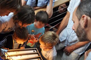 Tenth anniversary party: view from above of the maggot race.