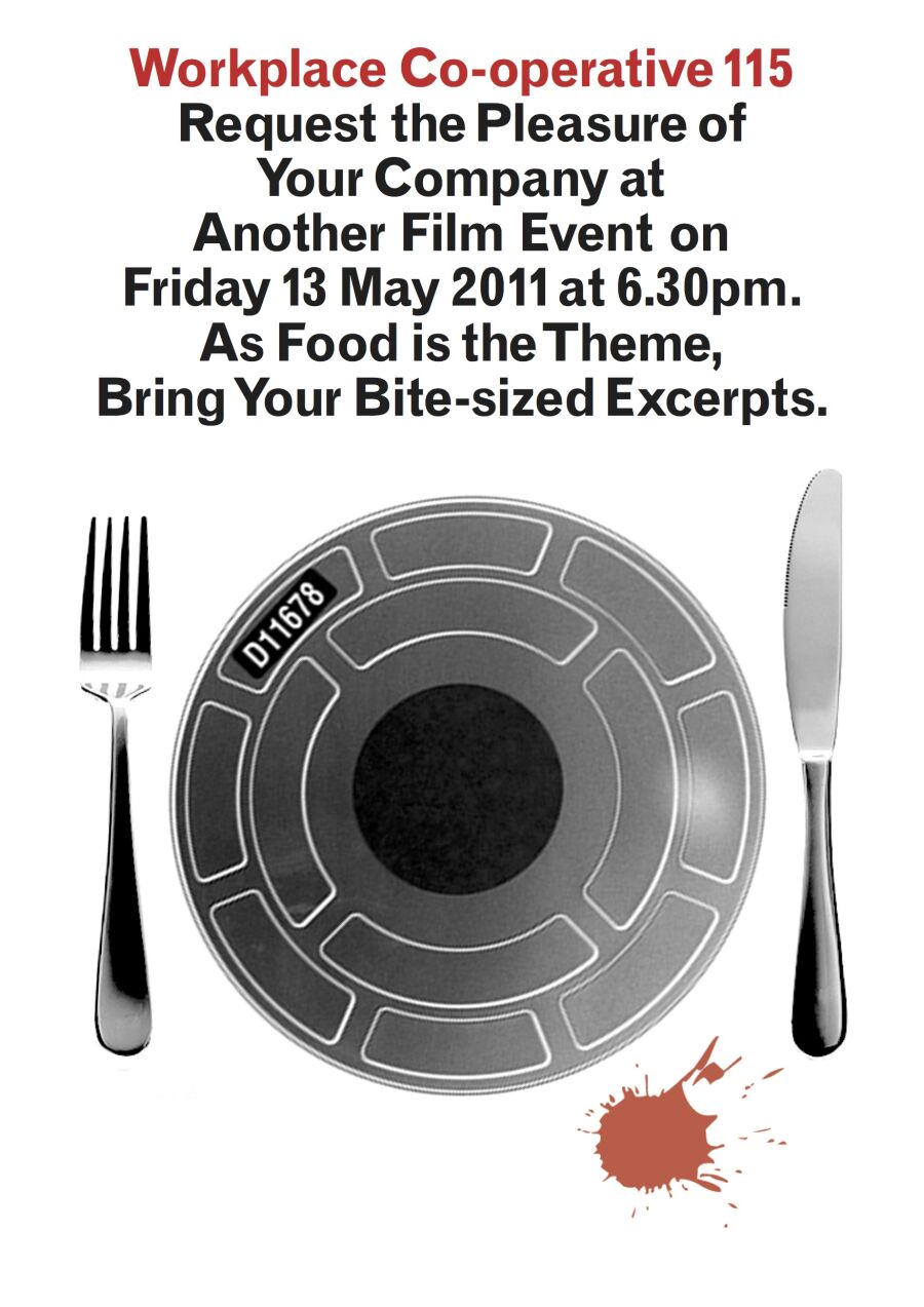 Poster promoting fim clip evening on theme of food, May 2011.