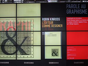 Outside the Beaubourg, Paris: window display promoting Robin's 'Modern typography' event.