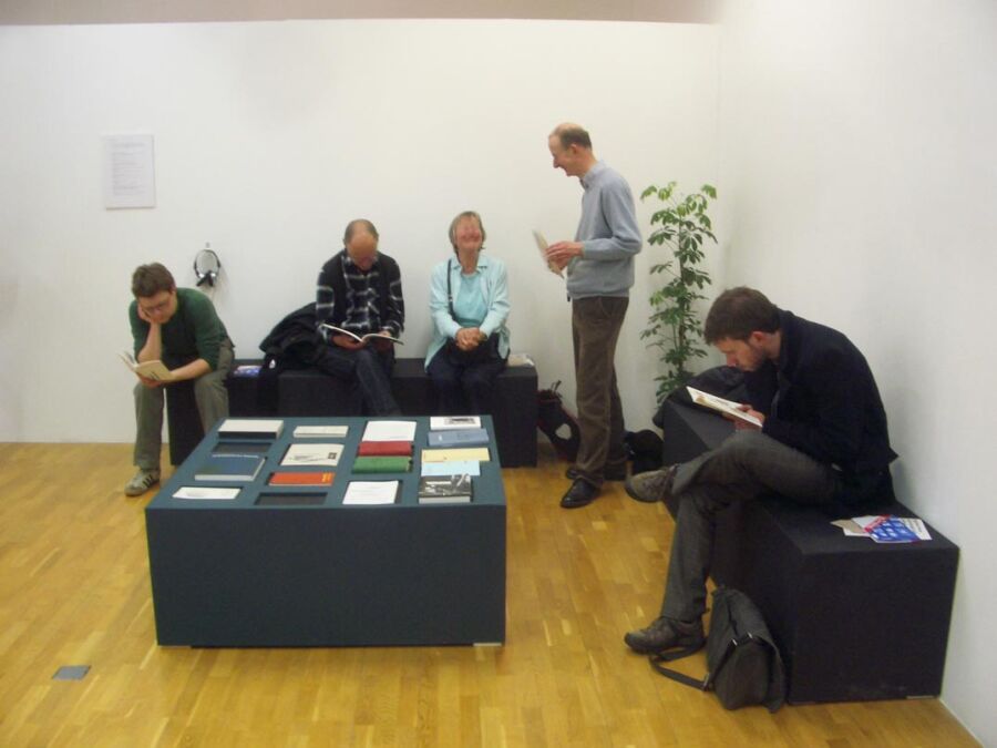 Bournville visit: books and seating area.